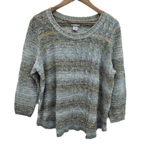 Catherines 2X Cable Knit Sweater Blue Green Marled Textured Pullover Fall Cozy